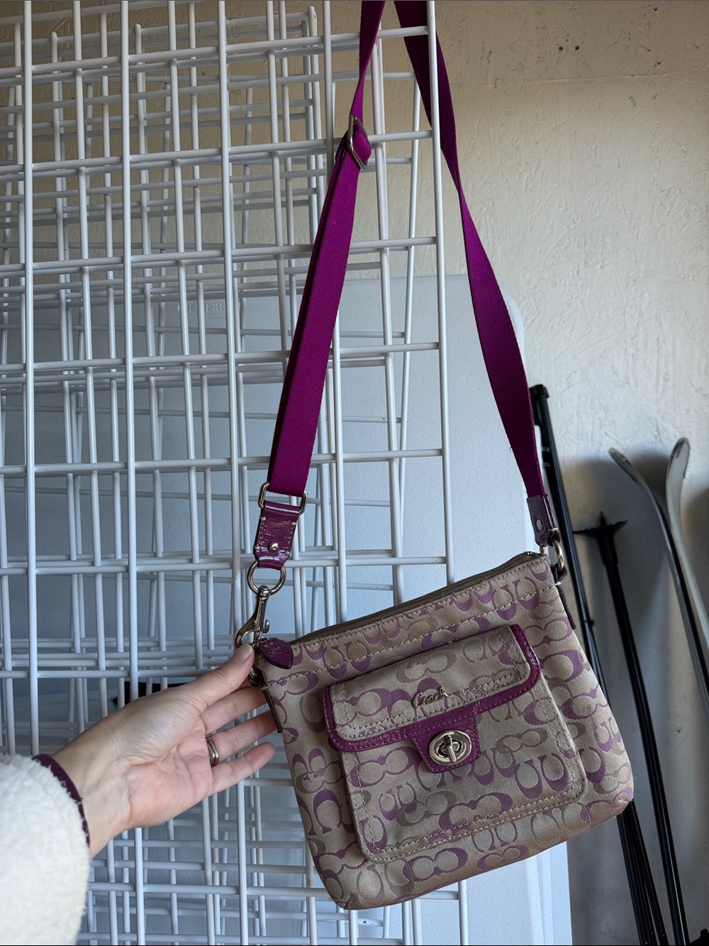 Coach Signature Crossbody with Purple Trim and Strap